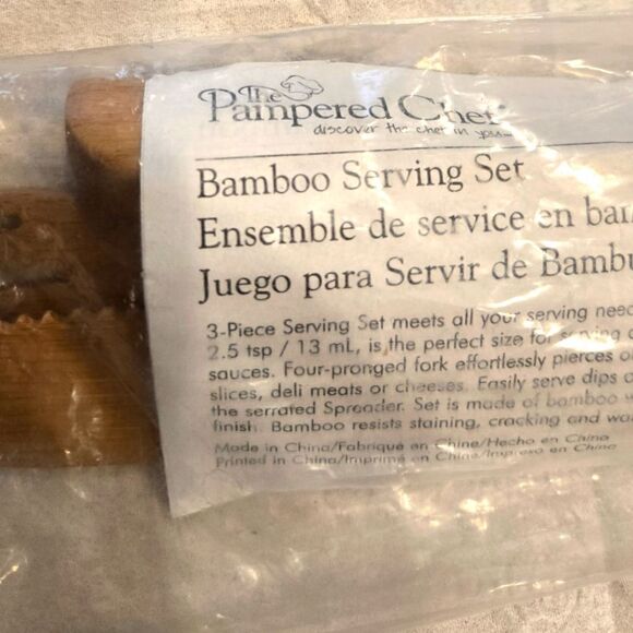 NIP THE PAMPERED CHEF BAMBOO SERVING SET SMALL SZ. - Picture 3 of 4